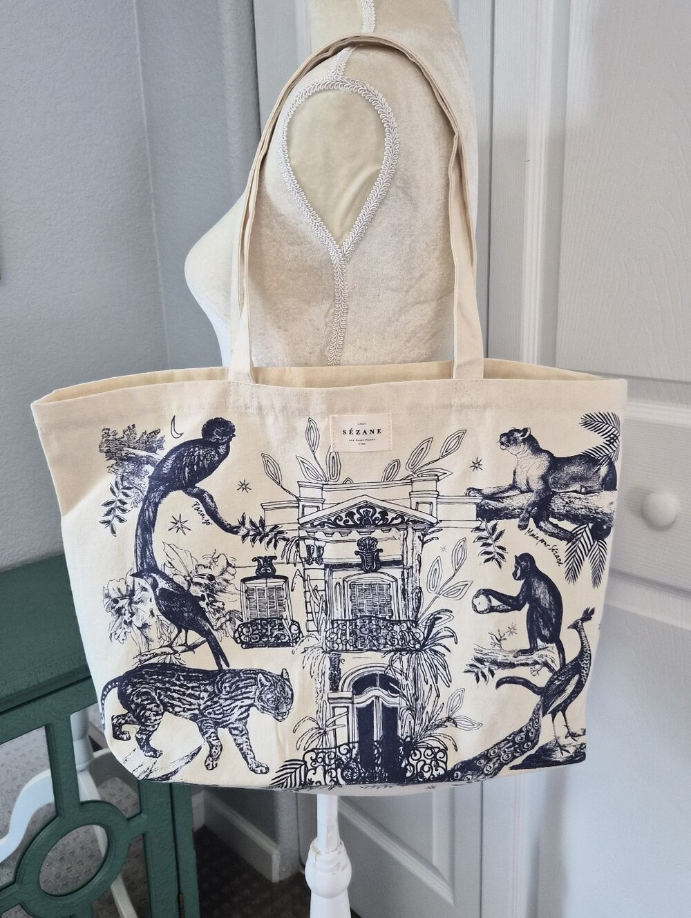 Sézane Paraiso Jungle Animal Print Canvas Tote French Girl Parisian